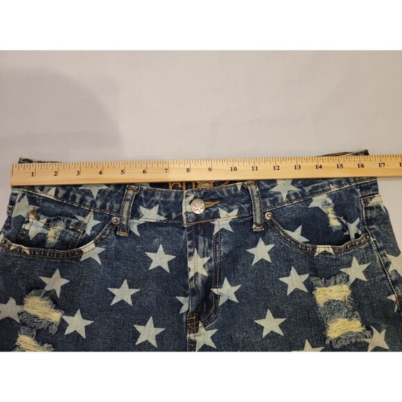 Rue21 Womens 9/10 Denim Cutoff Jean Shorts Stars Distressed Raw Hem Patriotic - Picture 10 of 12